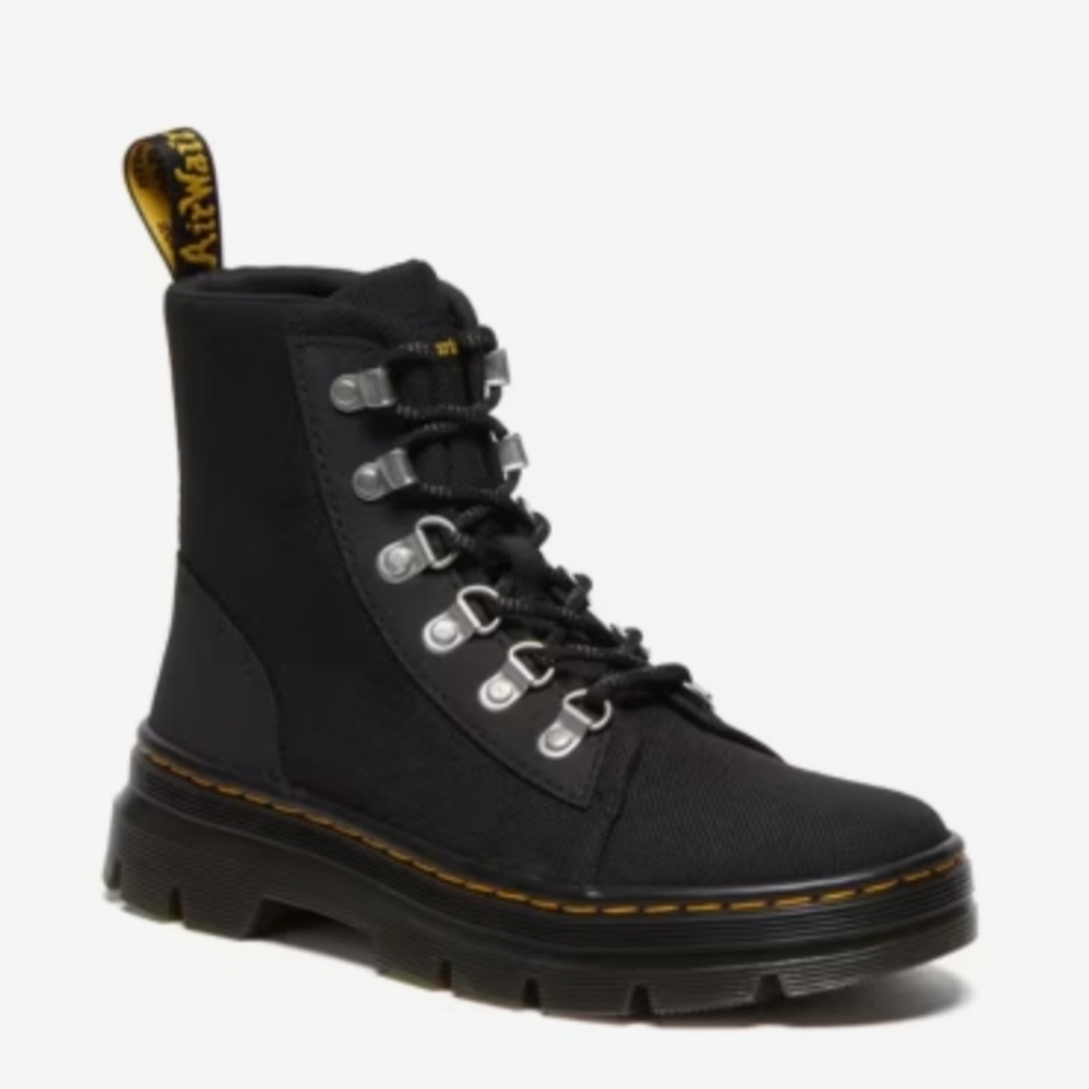 Dr. Martens Black Canvas Boots with Yellow Stitching